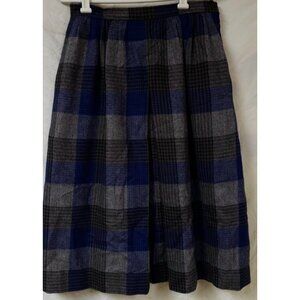 Vtg Jaeger Women 14 To Fit Blue Plaid Wool Pleated Button Lined A-Line Skirt W28